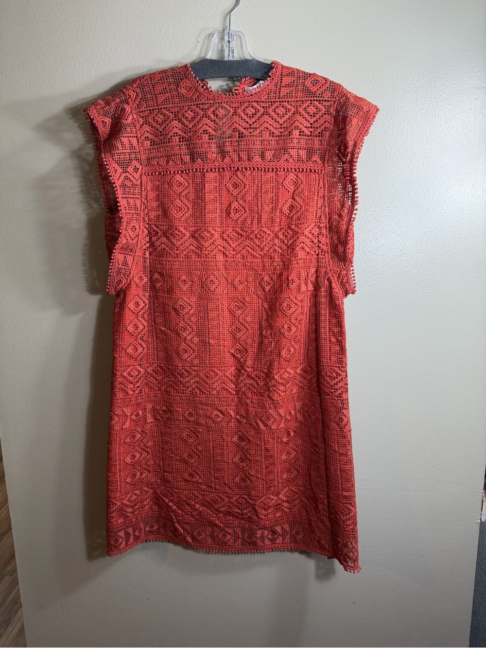 Ministry of Style Terracota Crochet Lace Shift Dress Sz 8 Boho Lined Midi